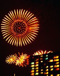 Low angle view of firework display at night