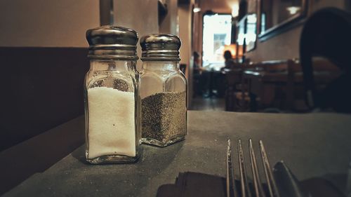 Close-up of drink in jar on table