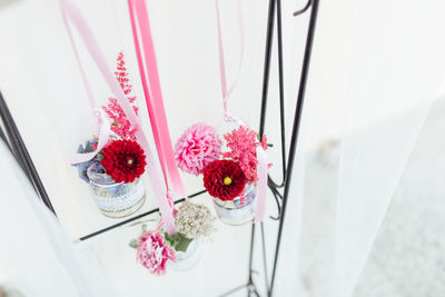 Close-up high angle view of flowers on table