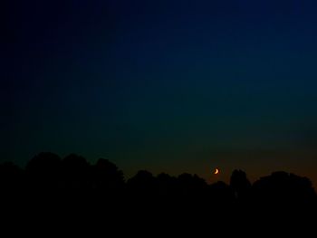 Silhouette trees against clear sky at sunset