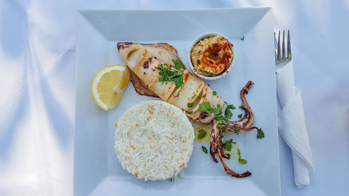 High angle view of breakfast on table