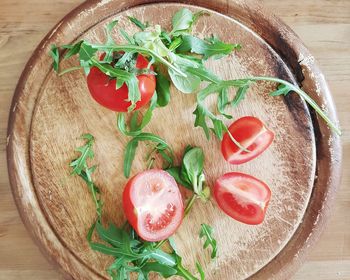 High angle view of vegetables on cutting board