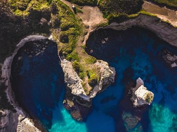 High angle view of rocks in sea