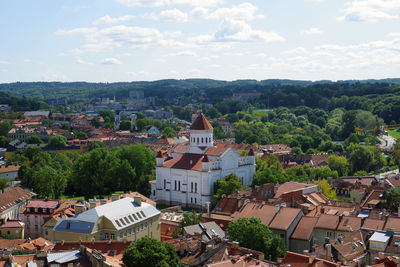 High angle view of townscape against sky