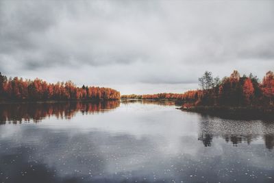 Scenic view of lake against sky during autumn