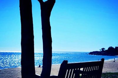 Scenic view of sea against blue sky