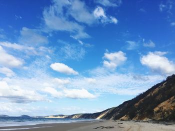 Scenic view of sea against blue sky