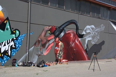 Woman in graffiti wall