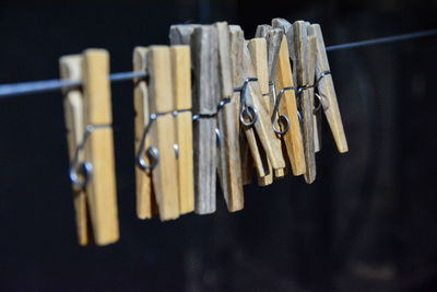 Close-up of clothes hanging on clothesline