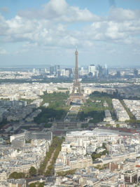 High angle view of city buildings against sky