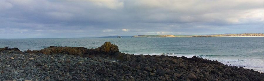 Scenic view of sea against cloudy sky