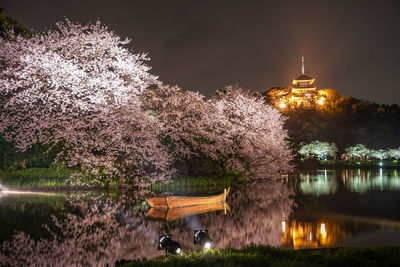 Scenic view of lake against sky at night