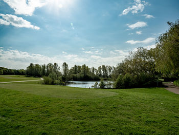 Scenic view of park against sky