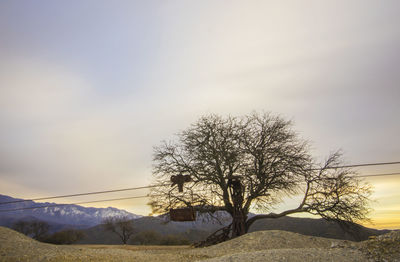 Snow covered field against cloudy sky