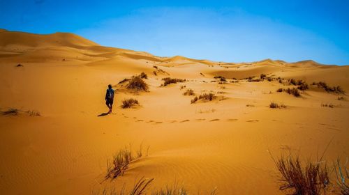 Scenic view of sand dune in desert against sky