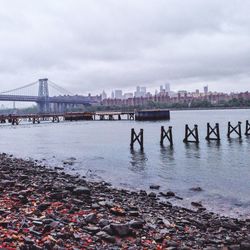 Suspension bridge over river