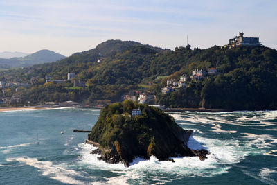 Scenic view of sea and buildings against sky