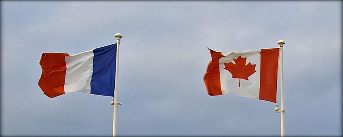 Low angle view of flag against sky