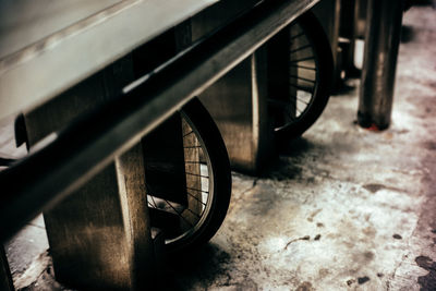 Close-up of bicycle parker in rack 