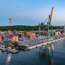 High angle view of commercial dock