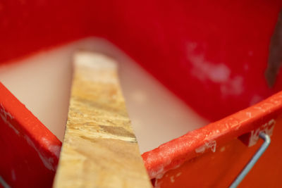 High angle view of strawberry on cake