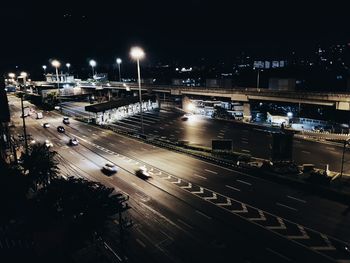 High angle view of illuminated city at night