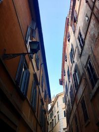 Low angle view of buildings against clear sky