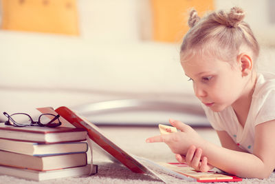 Girl learning at home