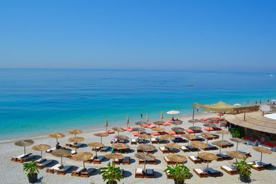 High angle view of a beach  against clear sky