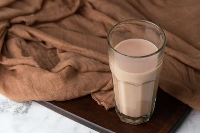 High angle view of drink on table