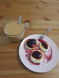 High angle view of breakfast served on table