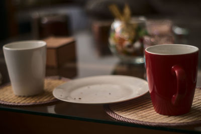 Close-up of coffee cup on table