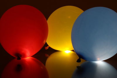 Close-up of balloons in dark background