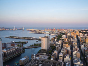 High angle view of city at waterfront