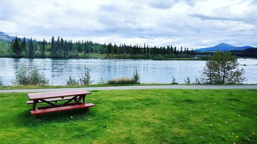 Scenic view of lake against sky