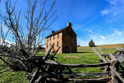 Low angle view of old building against sky