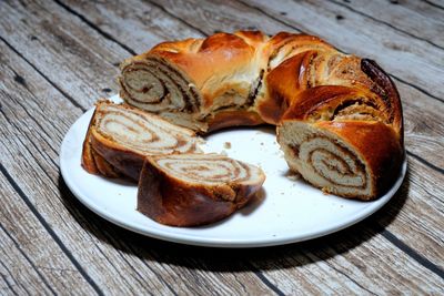 Close-up of bread in plate on table