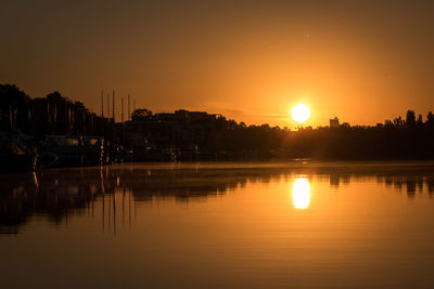 Scenic view of lake against sky during sunset