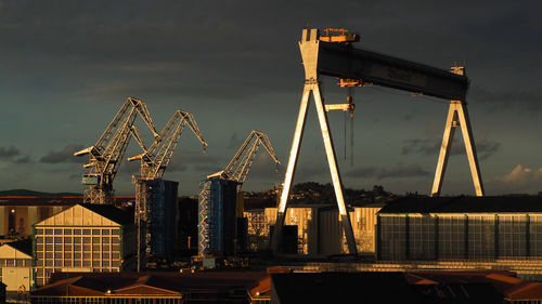 Cranes at construction site against sky