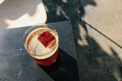 High angle view of coffee on table