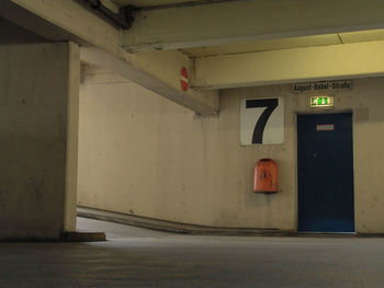 Empty parking lot against building