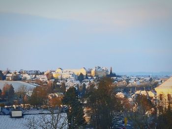 View of cityscape against clear sky