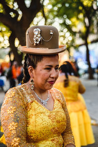 Portrait of smiling woman looking away