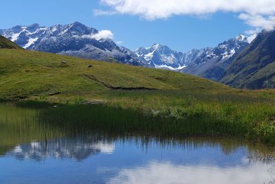 Scenic view of snowcapped mountains against sky