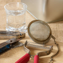 Close-up of glasses on table