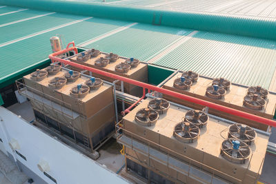 High angle view of machinery on table