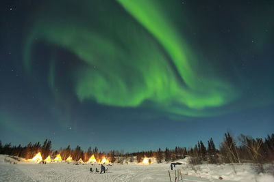 Panoramic view of landscape against sky at night during winter