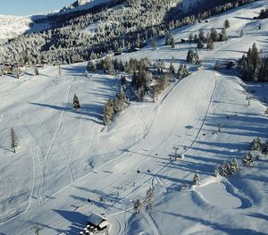 High angle view of snow covered landscape