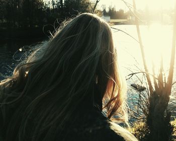 Rear view of woman with long hair