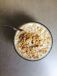 High angle view of breakfast on table